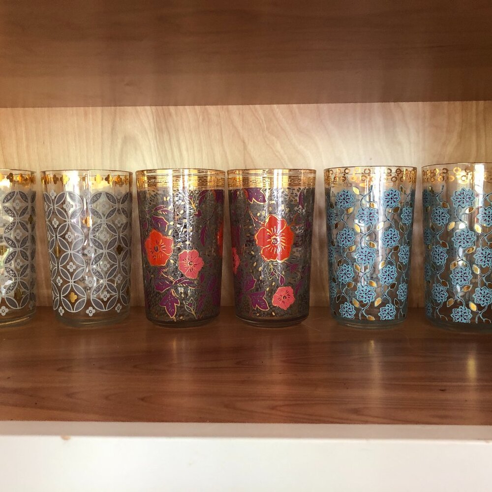 Anthropologie Silvana Glass Tumblers with gold accents